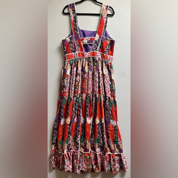 Anthropologie Floral Patchwork Tiered Cutout Maxi Dress Size 14 - Picture 3 of 13